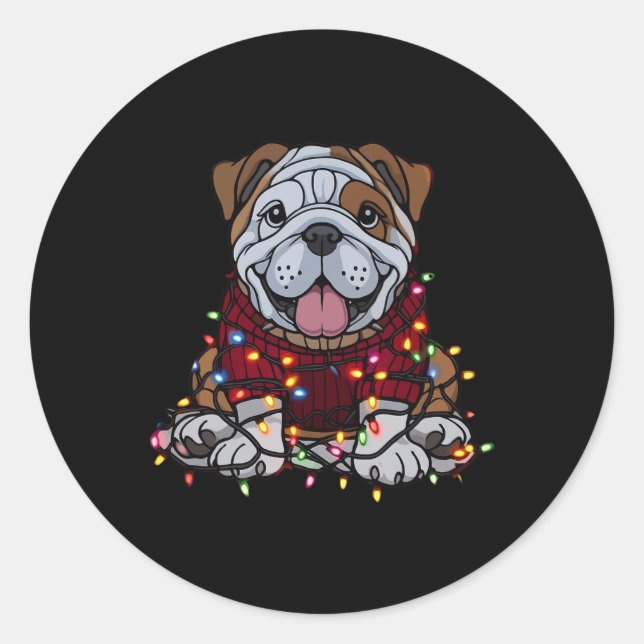 English Bulldog Christmas Cute Santa Pet For Anima Classic Round Sticker (Front)