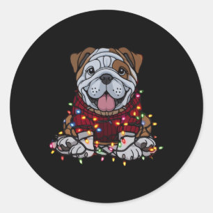 English Bulldog Christmas Cute Santa Pet For Anima Classic Round Sticker