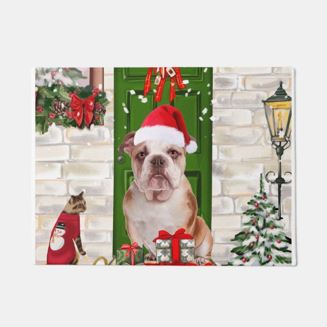 English Bulldog Christmas  Doormat (Front)