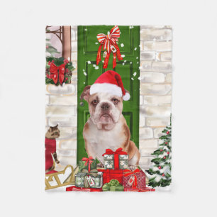 English Bulldog Christmas  Fleece Blanket