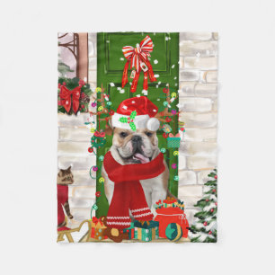 English Bulldog Christmas   Fleece Blanket
