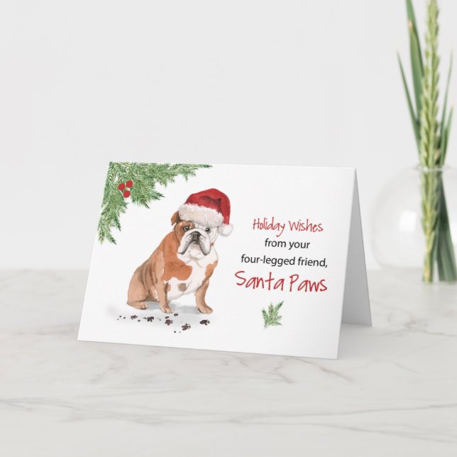 English Bulldog Christmas From Dog in Funny Santa Card (Front)
