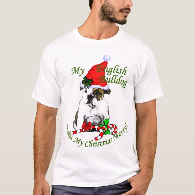 English Bulldog Christmas Gifts T-Shirt (Front)