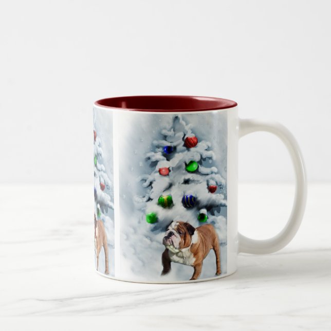 English Bulldog Christmas Gifts Two-Tone Coffee Mug (Right)