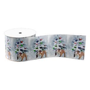 English Bulldog Christmas Grosgrain Ribbon