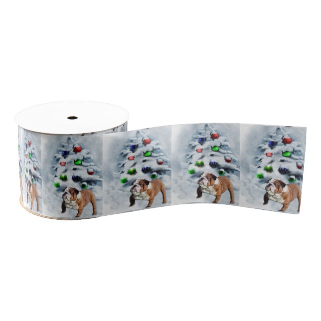 English Bulldog Christmas Grosgrain Ribbon (Spool)