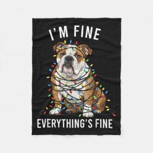 English Bulldog Christmas I'm Fine Everything Is F Fleece Blanket
