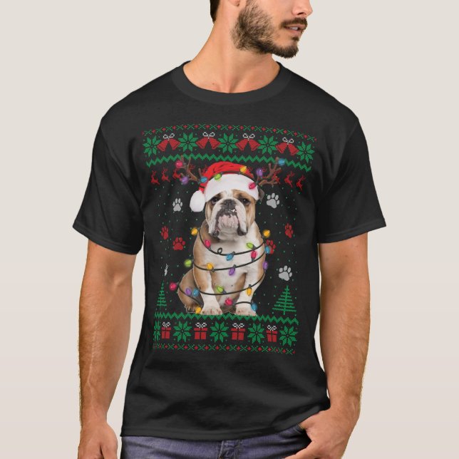 English Bulldog Christmas Lights Santa Dog Lover U T-Shirt (Front)