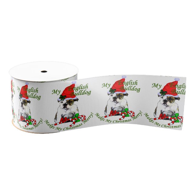 English Bulldog Christmas Merry Grosgrain Ribbon (Spool)