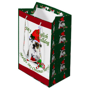 English Bulldog Christmas Merry Medium Gift Bag