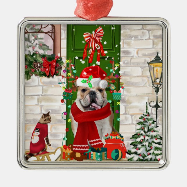 English Bulldog Christmas   Metal Tree Decoration (Front)