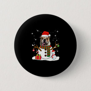 English Bulldog Christmas Pajama Snowman Dog Lover 6 Cm Round Badge