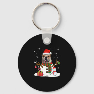 English Bulldog Christmas Pajama Snowman Dog Lover Key Ring
