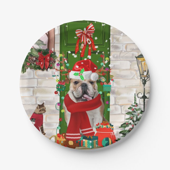 English Bulldog Christmas   Paper Plate (Front)