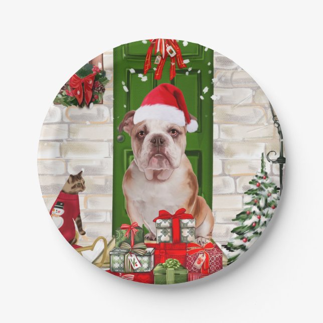 English Bulldog Christmas   Paper Plate (Front)