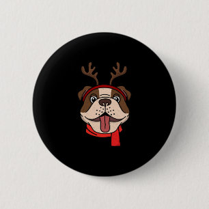 English Bulldog Christmas Reindeer Antlers Xmas 6 Cm Round Badge