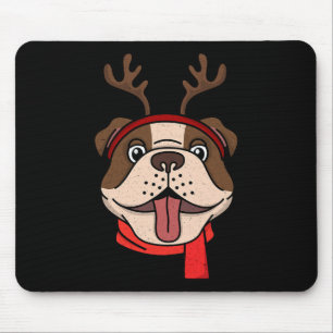 English Bulldog Christmas Reindeer Antlers Xmas Mouse Mat
