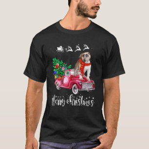 English Bulldog Christmas Ride Red Truck T-Shirt