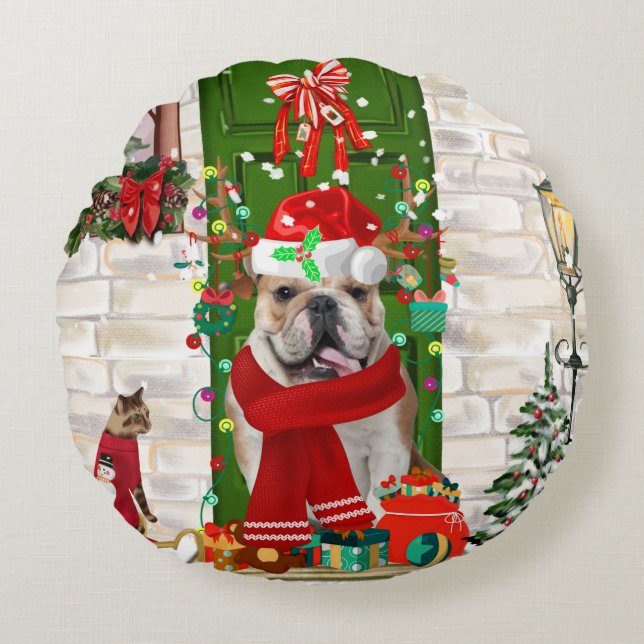 English Bulldog Christmas   Round Cushion (Front)