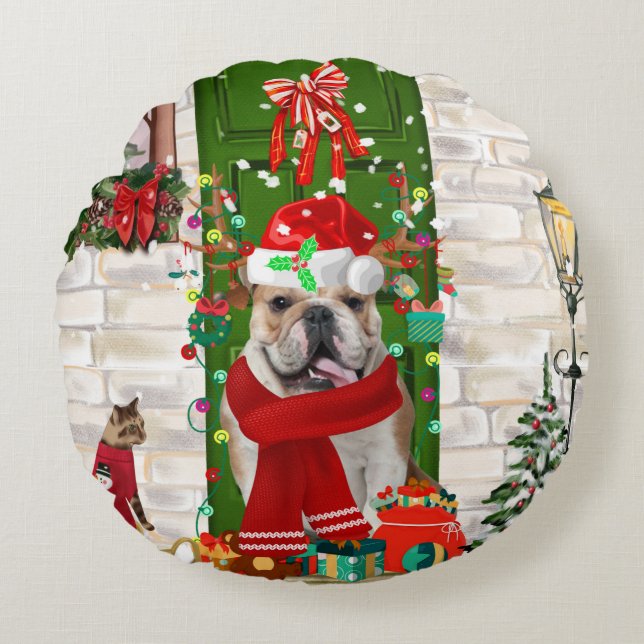 English Bulldog Christmas  Round Cushion (Front)