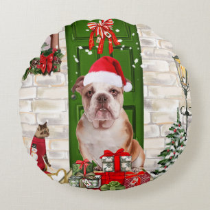 English Bulldog Christmas Round Cushion