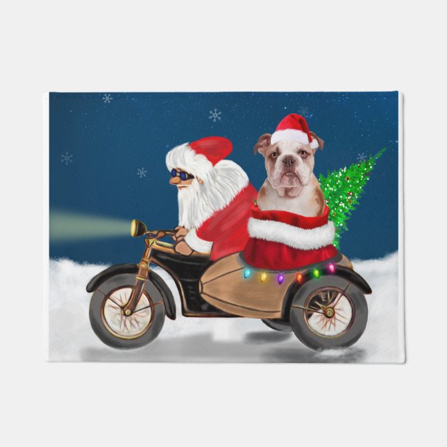 English Bulldog Christmas Santa Claus Doormat (Front)