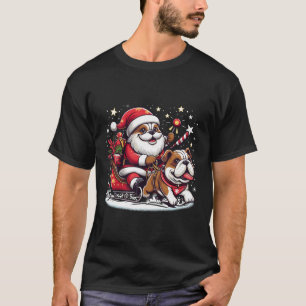 English Bulldog christmas santa claus riding Funny T-Shirt