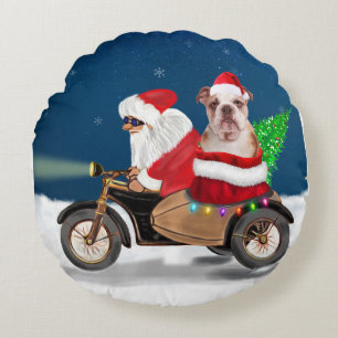 English Bulldog Christmas Santa Claus Round Cushion