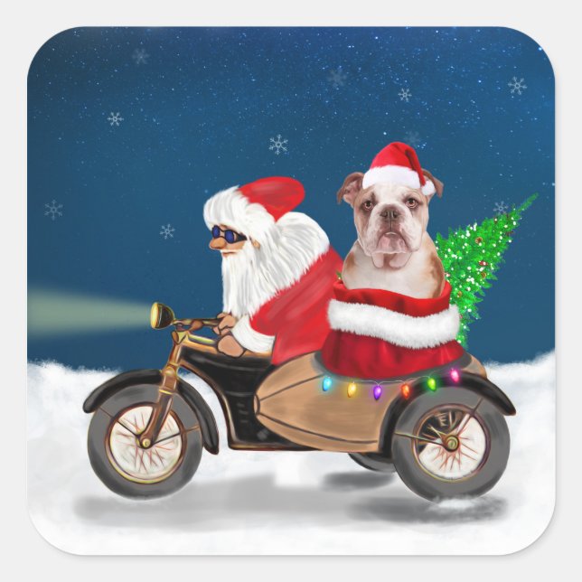 English Bulldog Christmas Santa Claus  Square Sticker (Front)