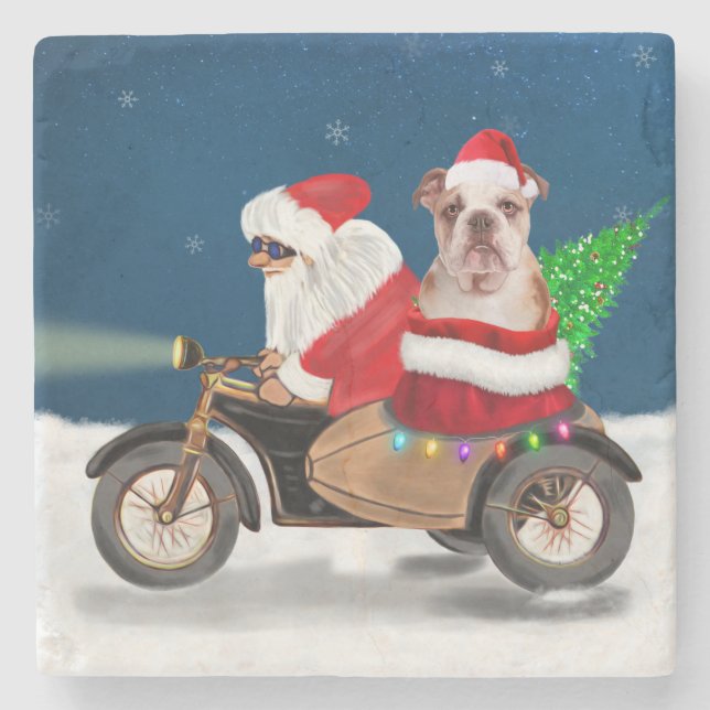 English Bulldog Christmas Santa Claus  Stone Coaster (Front)