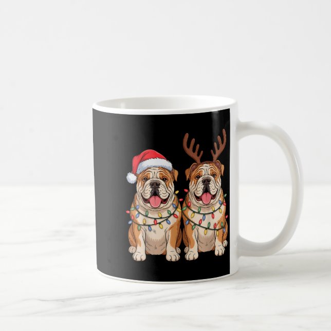 English Bulldog Christmas Santa Hat Reindeer Light Coffee Mug (Right)