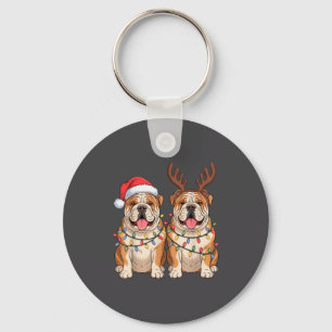 English Bulldog Christmas Santa Hat Reindeer Light Key Ring