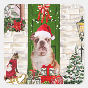 English Bulldog Christmas Square Sticker
