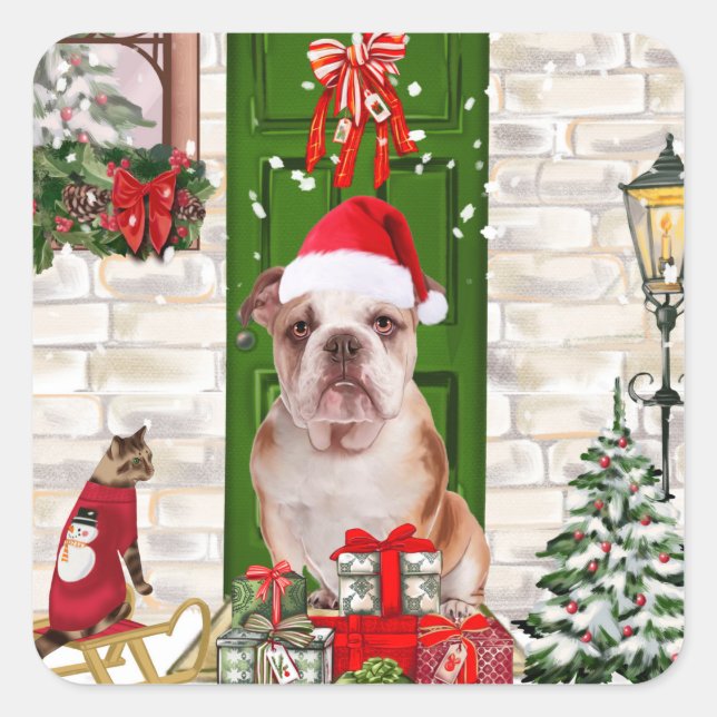 English Bulldog Christmas   Square Sticker (Front)