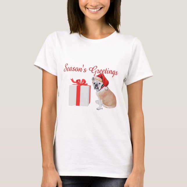 English Bulldog Christmas T-Shirt (Front)