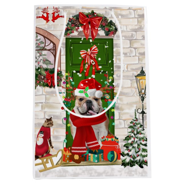 English Bulldog Christmas  Throw Medium Gift Bag (Front)