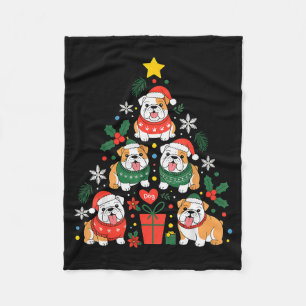 English Bulldog Christmas Tree Dog Lover Women Men Fleece Blanket
