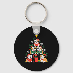 English Bulldog Christmas Tree Dog Lover Women Men Key Ring