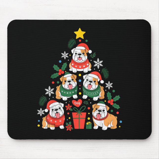 English Bulldog Christmas Tree Dog Lover Women Men Mouse Mat (Front)