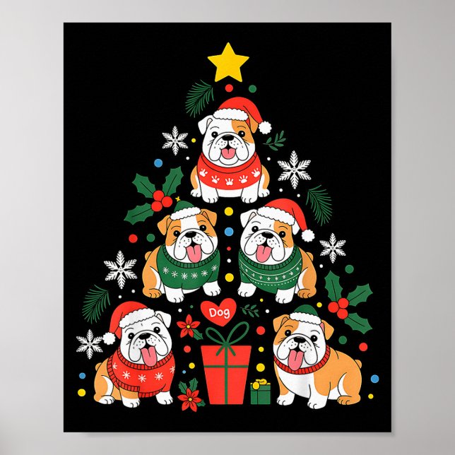 English Bulldog Christmas Tree Dog Lover Women Men Poster (Front)