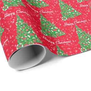 English Bulldog Christmas Tree Holiday Red Wrapping Paper