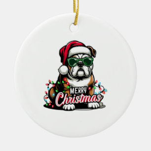 English Bulldog Christmas Tree Lights Santa Dog  Ceramic Tree Decoration