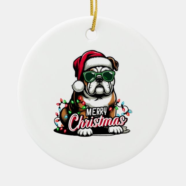 English Bulldog Christmas Tree Lights Santa Dog  Ceramic Tree Decoration (Front)