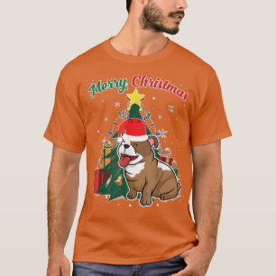 English Bulldog Christmas Tree Snow Flakes Xmas Pr T-Shirt