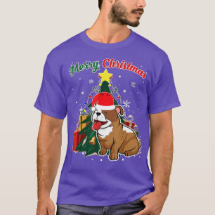 English Bulldog Christmas Tree Snow Flakes Xmas Pr T-Shirt