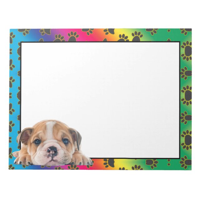 English Bulldog colourful dog paw pattern notepad (Front)