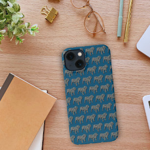 English Bulldog Cute Dog Silhouette Grid Blue iPhone 13 Case