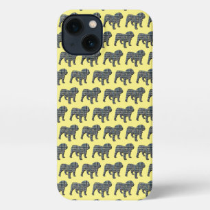 English Bulldog Cute Dog Silhouette Grid Yellow iPhone 13 Case
