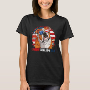English Bulldog Dad Retro American Flag Patriotic T-Shirt