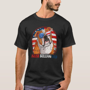 English Bulldog Dad Retro American Flag Patriotic T-Shirt